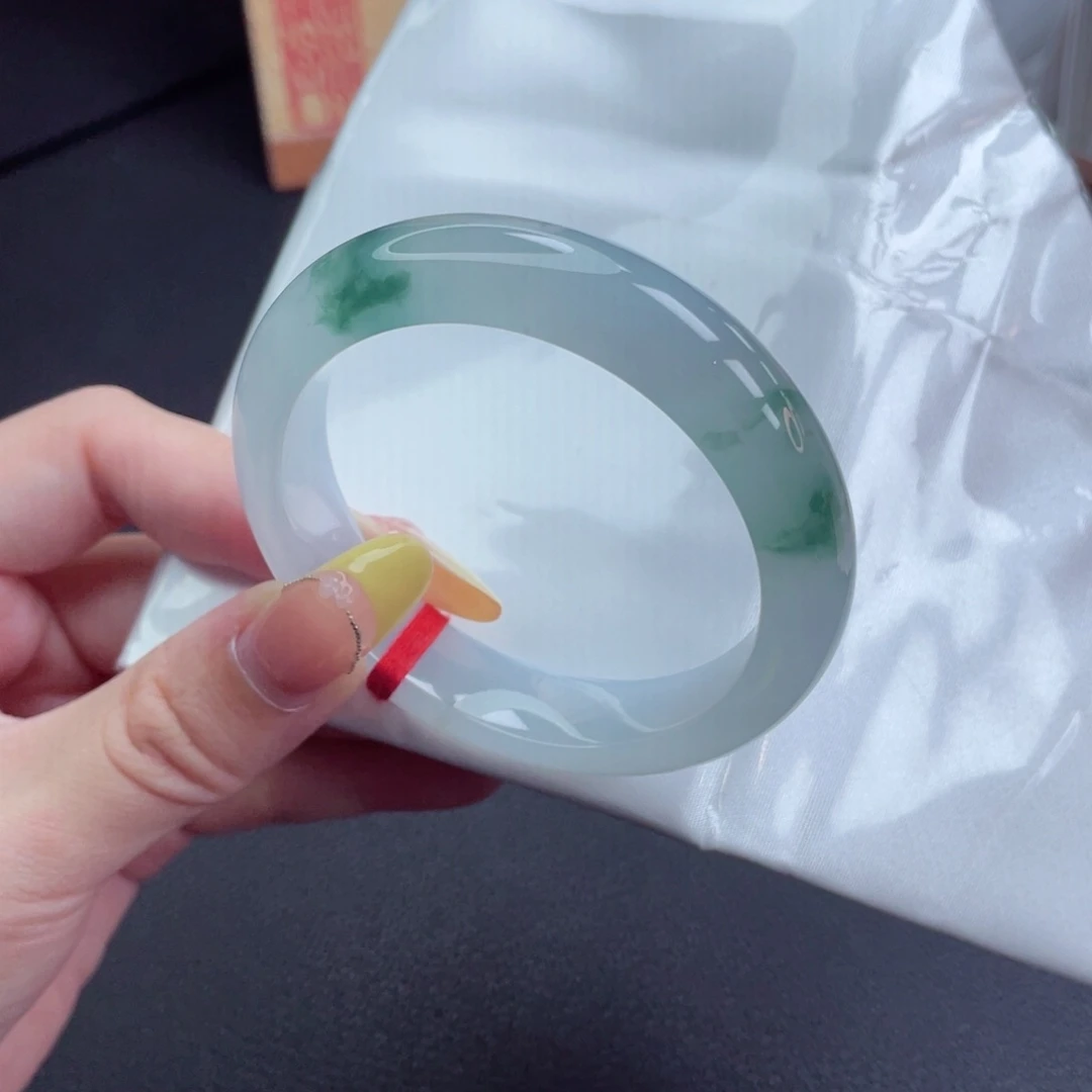 未镶嵌手镯翡翠53.4冰川蓝飘花 典雅大气 冰胶起莹 14号