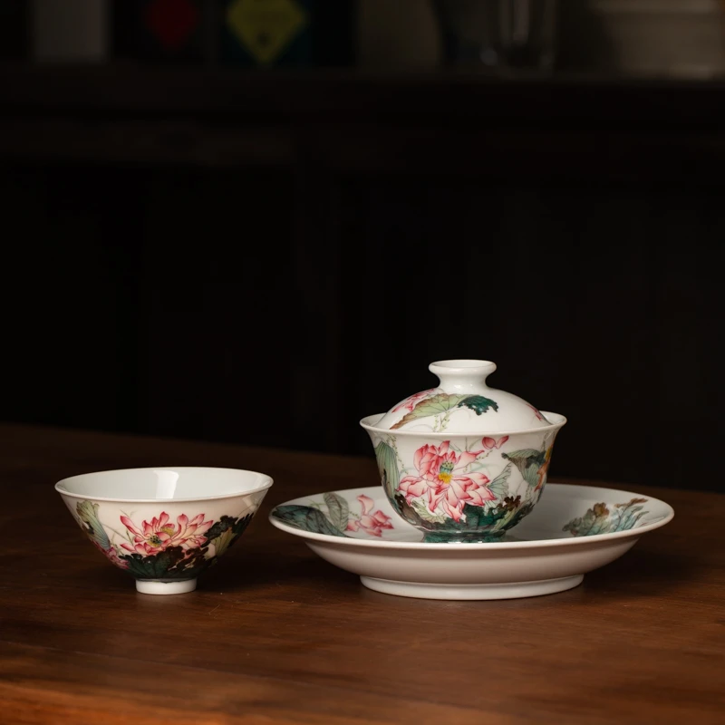 粉彩荷花系列（三件套） 景宫瓷园