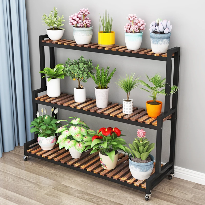 实木铁艺花架轻奢布置多层户外落地阶梯架多肉阳台置物架花盆架子