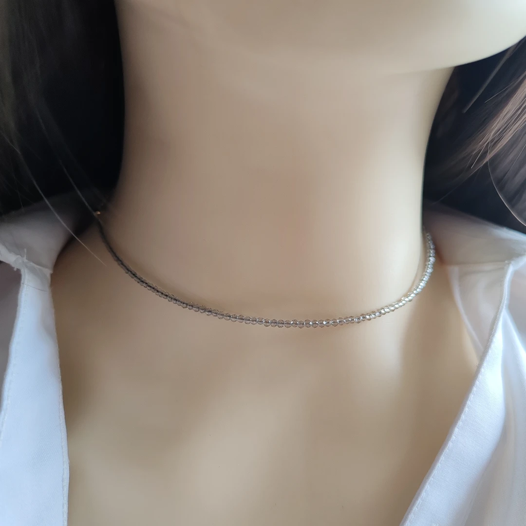 铜合金项链 简约百搭冷淡风浅灰色水晶锁骨项链女小众设计