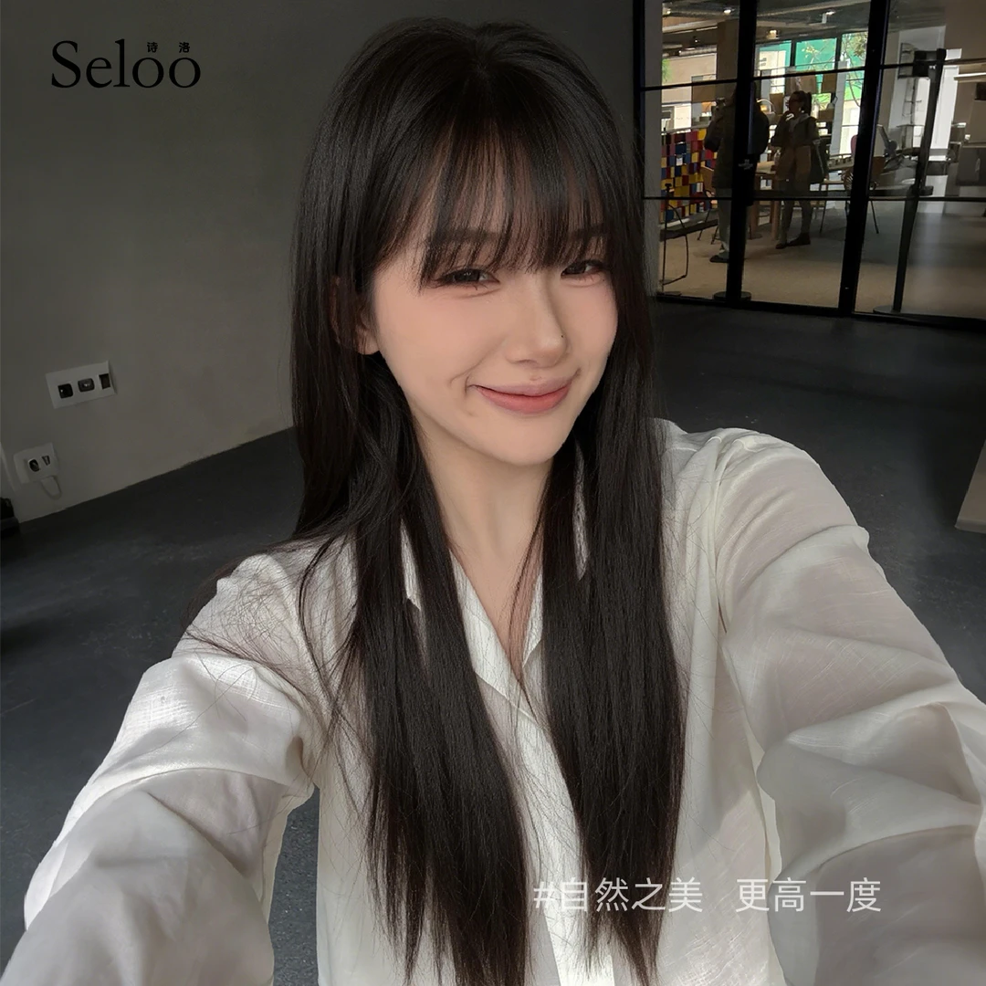 【富江】自然黑/黑茶色齐刘海高层次进口丝全头套假发全头套超自然