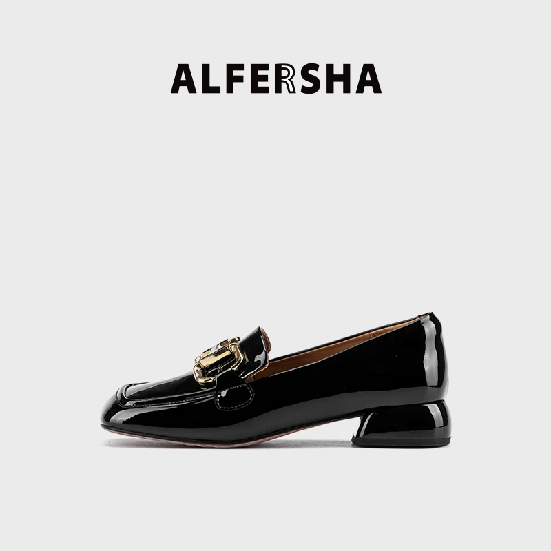 2025春款阿芙莎广系联名款2619253通勤百搭H扣方头粗跟女士单鞋