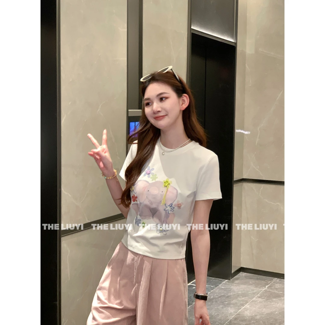 【LIUYI】小象T～重工立体花朵小象短袖T恤54192