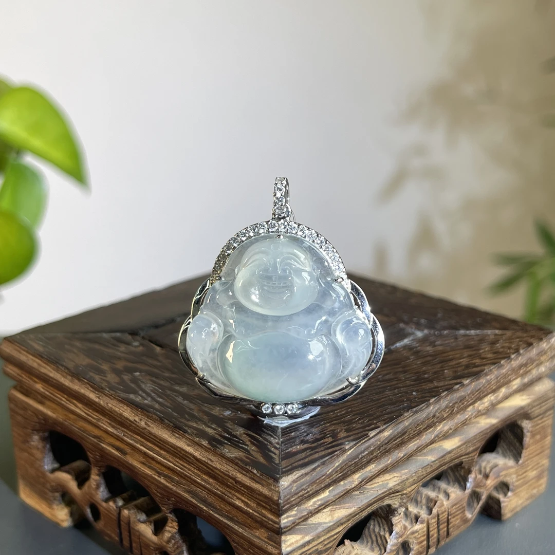 JTB10-111 天然缅甸翡翠A货 18K含钻镶嵌佛公