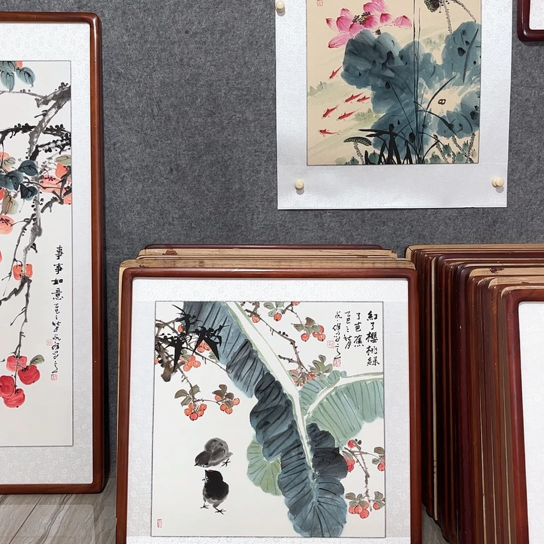 国画书画作品带框63×63