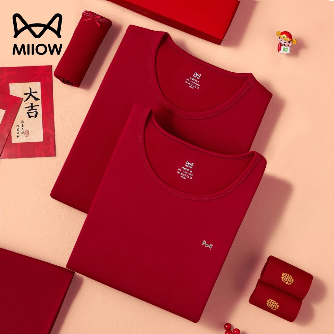 猫人红色保暖内衣套装女士纯棉秋衣秋裤2026马年本命年衣服男新款