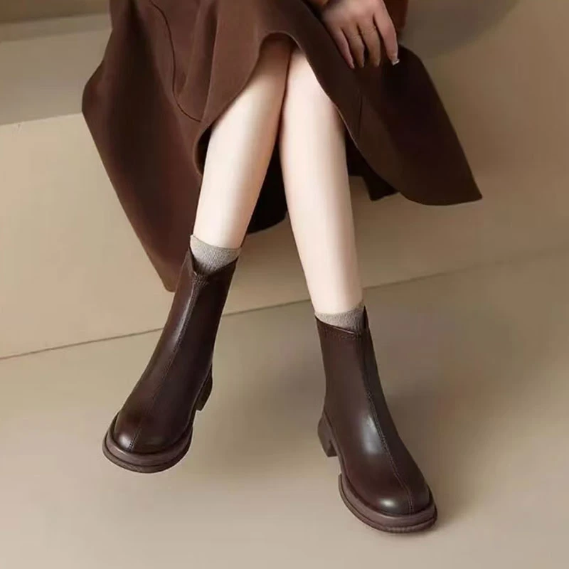 秋上新马丁靴女2025单靴爆款英伦风厚底炸街小短靴切尔西瘦瘦靴