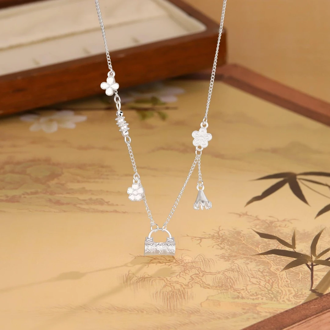 链子足银 花丝繁花锁包项链 轻奢时尚百搭 YS161