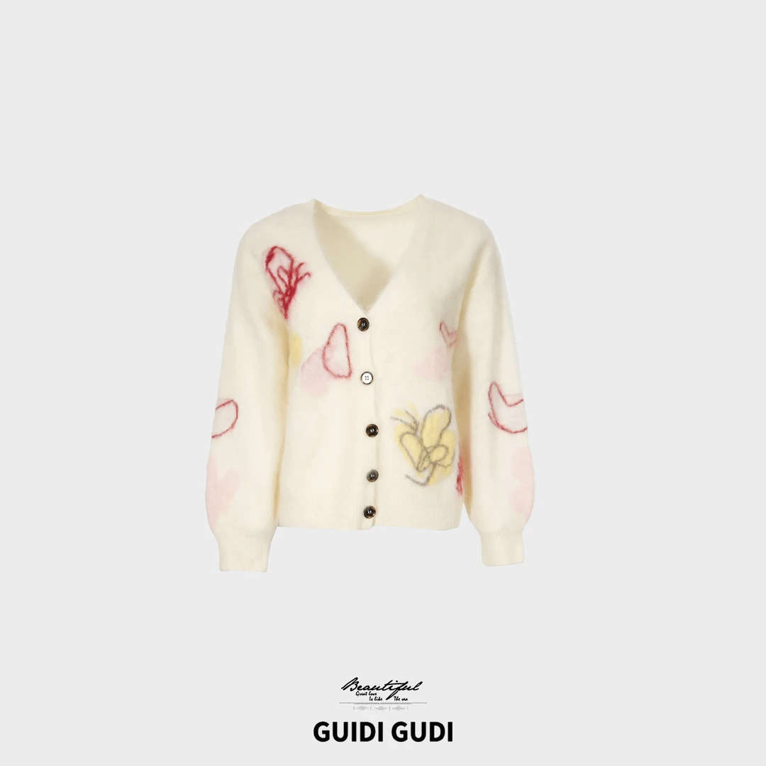 GUIDI GUDI【画蝴蝶】慵懒气质时尚宽松型毛衣/黄加蓝