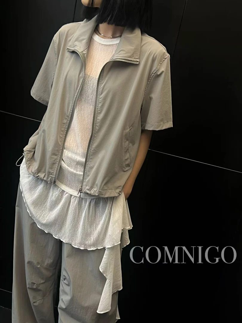 小木南#30851夏季福利高品质速干双拉链短袖外套，衣长：52cm