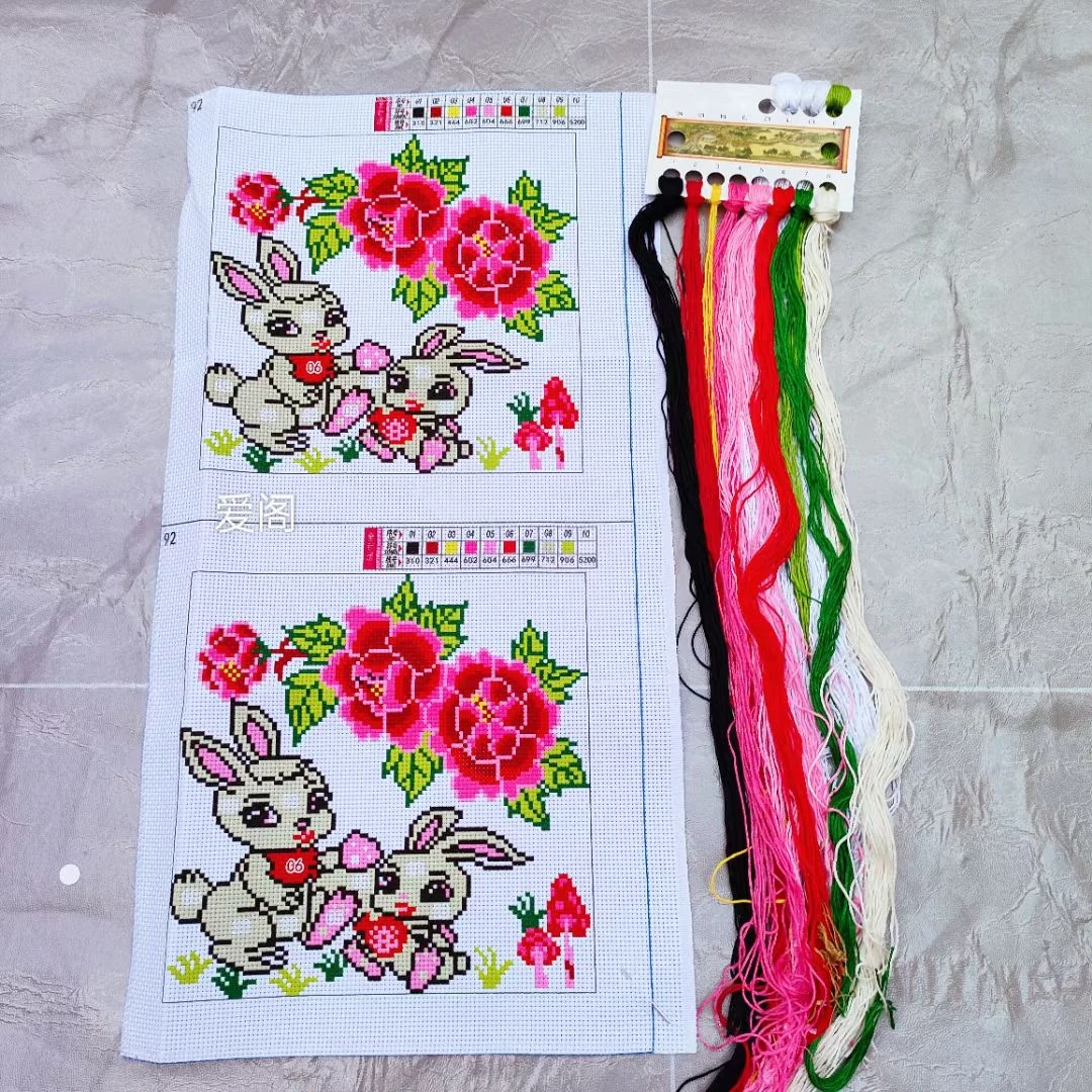 新款民族风十字绣小坐垫花中格一对装精准印花5D需要自己绣及镶边