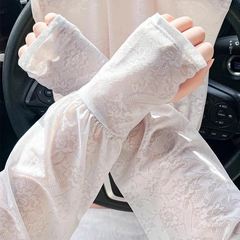 蕾丝防晒冰袖女士夏季防紫外线薄款户外骑车宽松护袖冰丝袖套透气