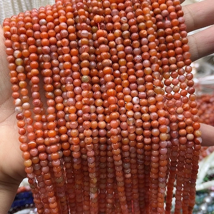 玛瑙/玉髓未镶嵌珠宝半成品一条4mm左右飘花南红