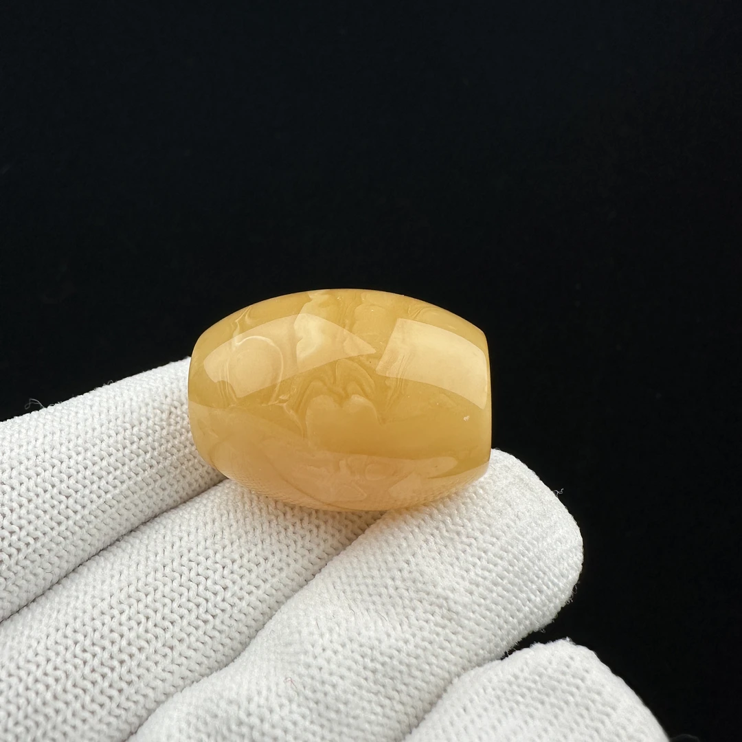 R3989天然原矿蜜蜡 鸡油黄妖花桶珠 22*29mm抖音基地质检发货