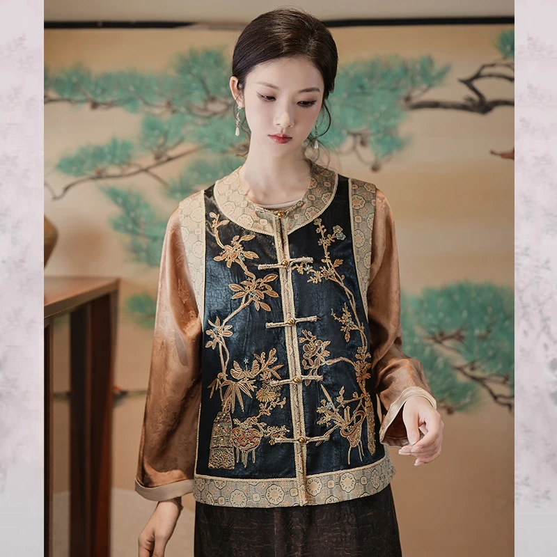 【玉枝】新中式复古民族风气质时尚秋季马甲女时尚百搭马夹2025秋季