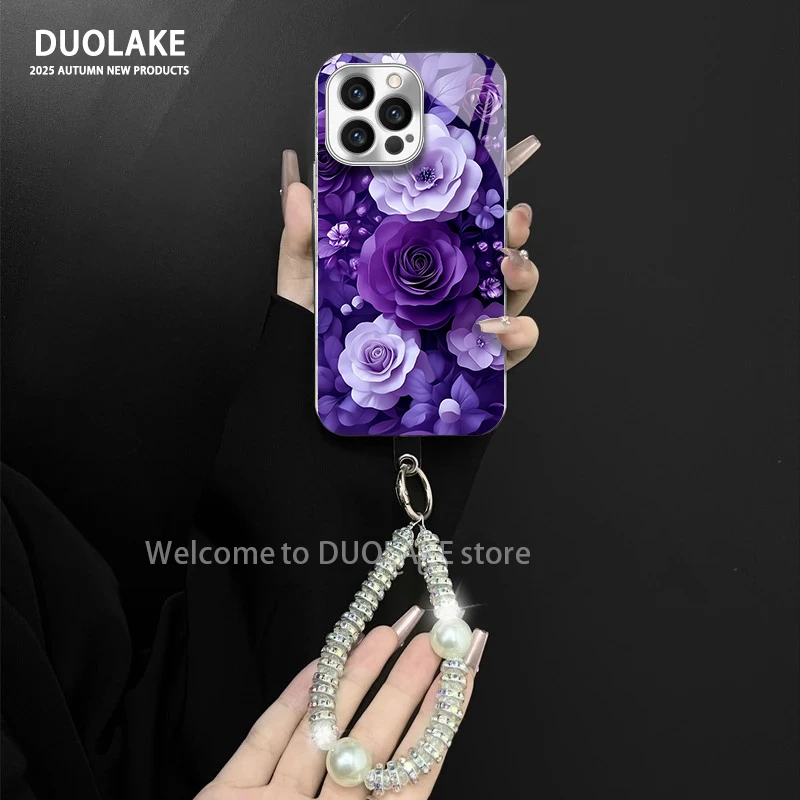 紫气东来花朵适用苹果vivo华为oppo小米iPhone17电镀玻璃手机壳潮