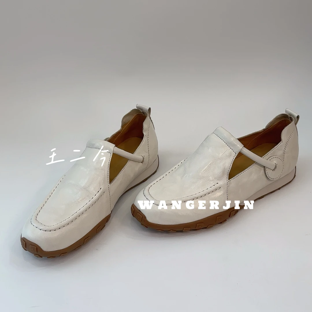 【王二今】牛皮/3CM/法式复古运动机能T字带魔术贴玛丽珍休闲单鞋女