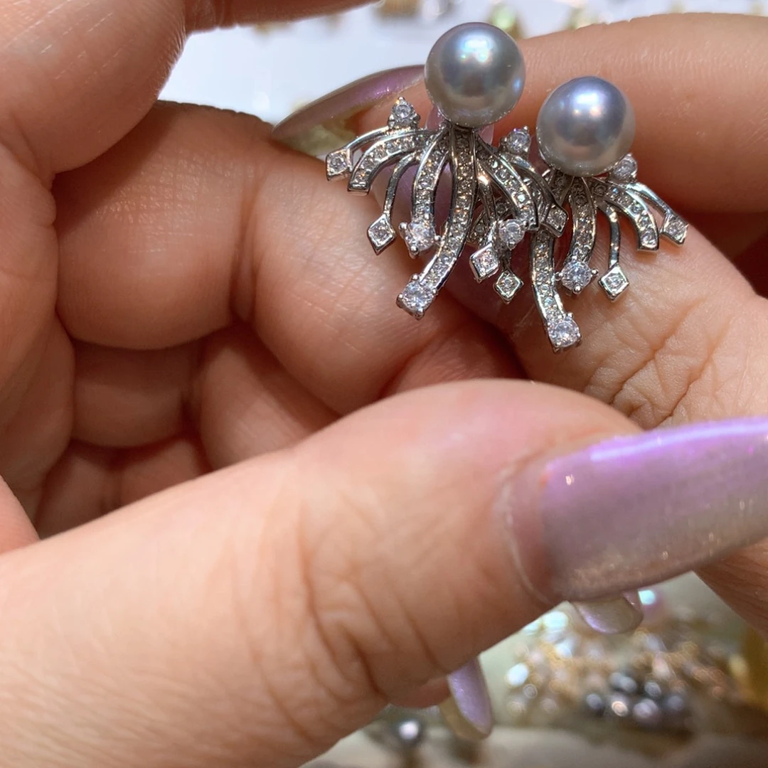 银S925镶嵌海水珍珠耳饰