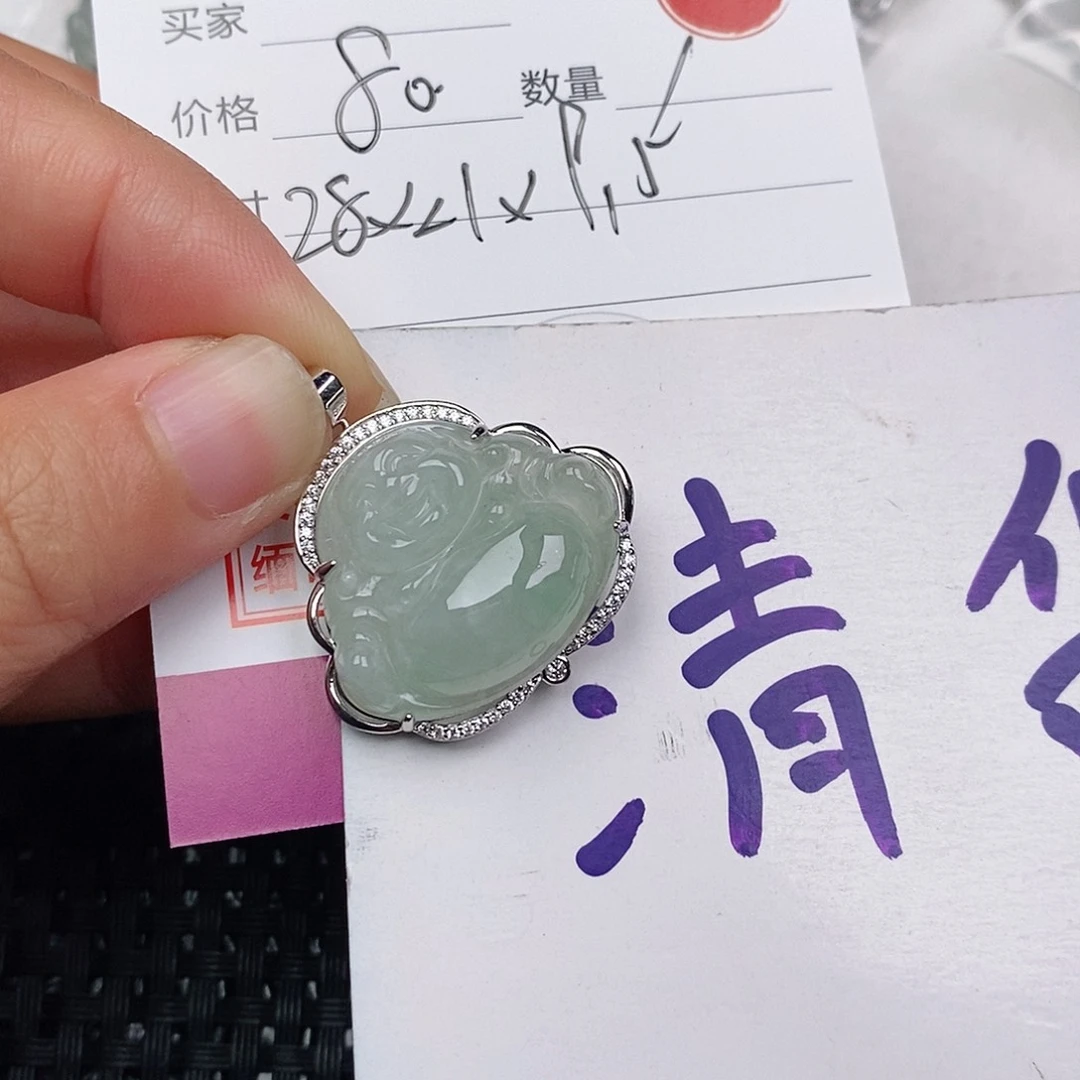 颈饰银S925镶嵌翡翠