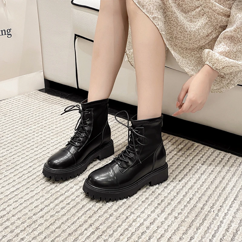 313233小码女鞋2025秋冬新款厚底增高马丁靴绑带时尚百搭气质短靴