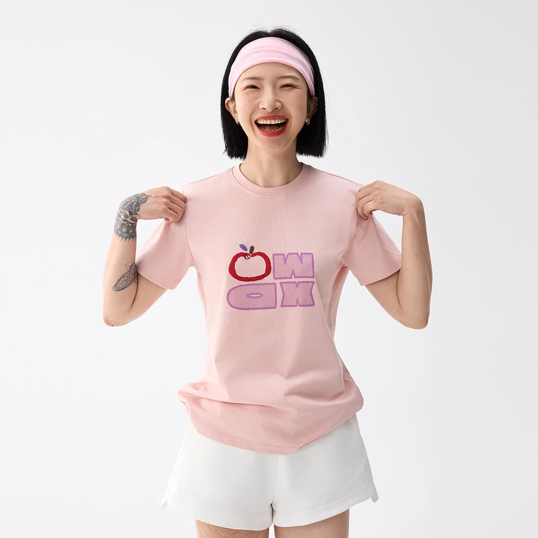 OWOX 趣味苹果短袖T恤薄男女夏季休闲宽松情侣装半袖上衣