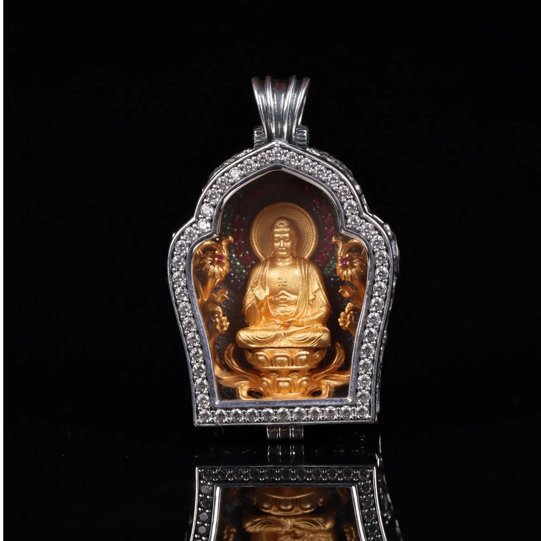吊坠925银锆石 本命佛大日如来古法吊坠纯银饰品雕刻精美守护神