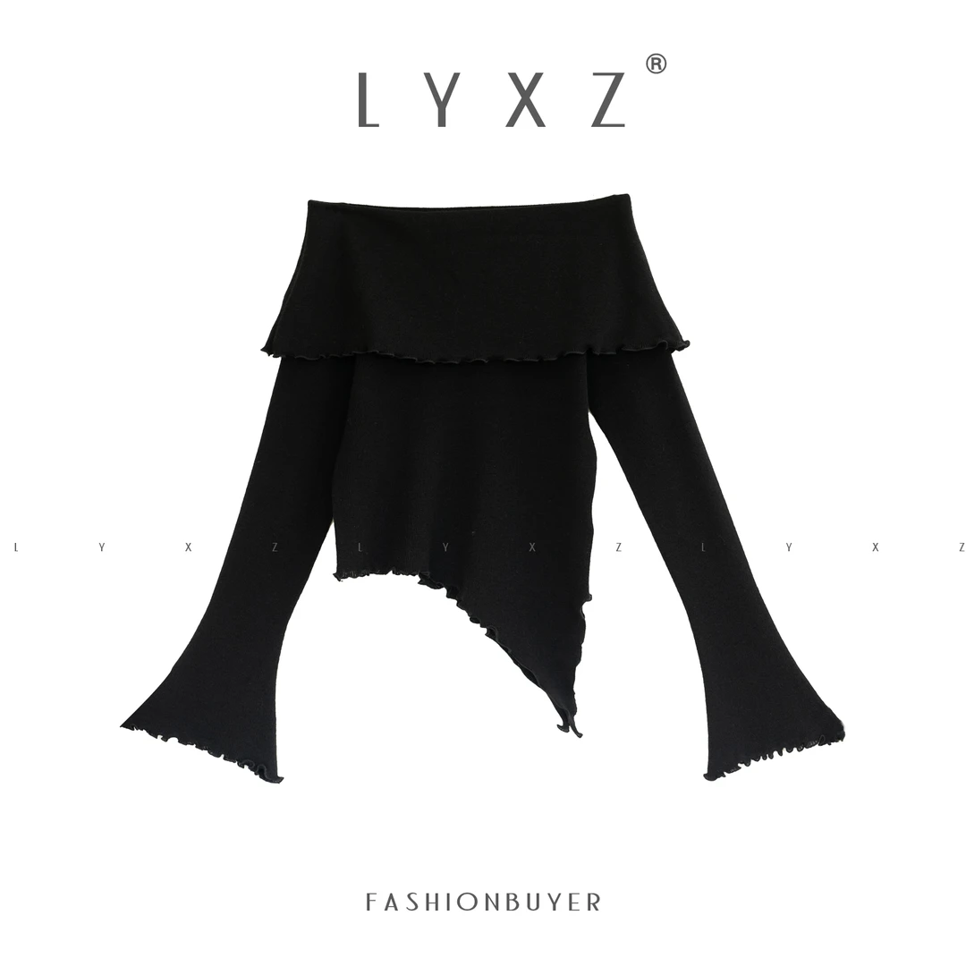 LYXZ x 【气场全开】小众别致潮流不规则一字肩针织衫上衣80599