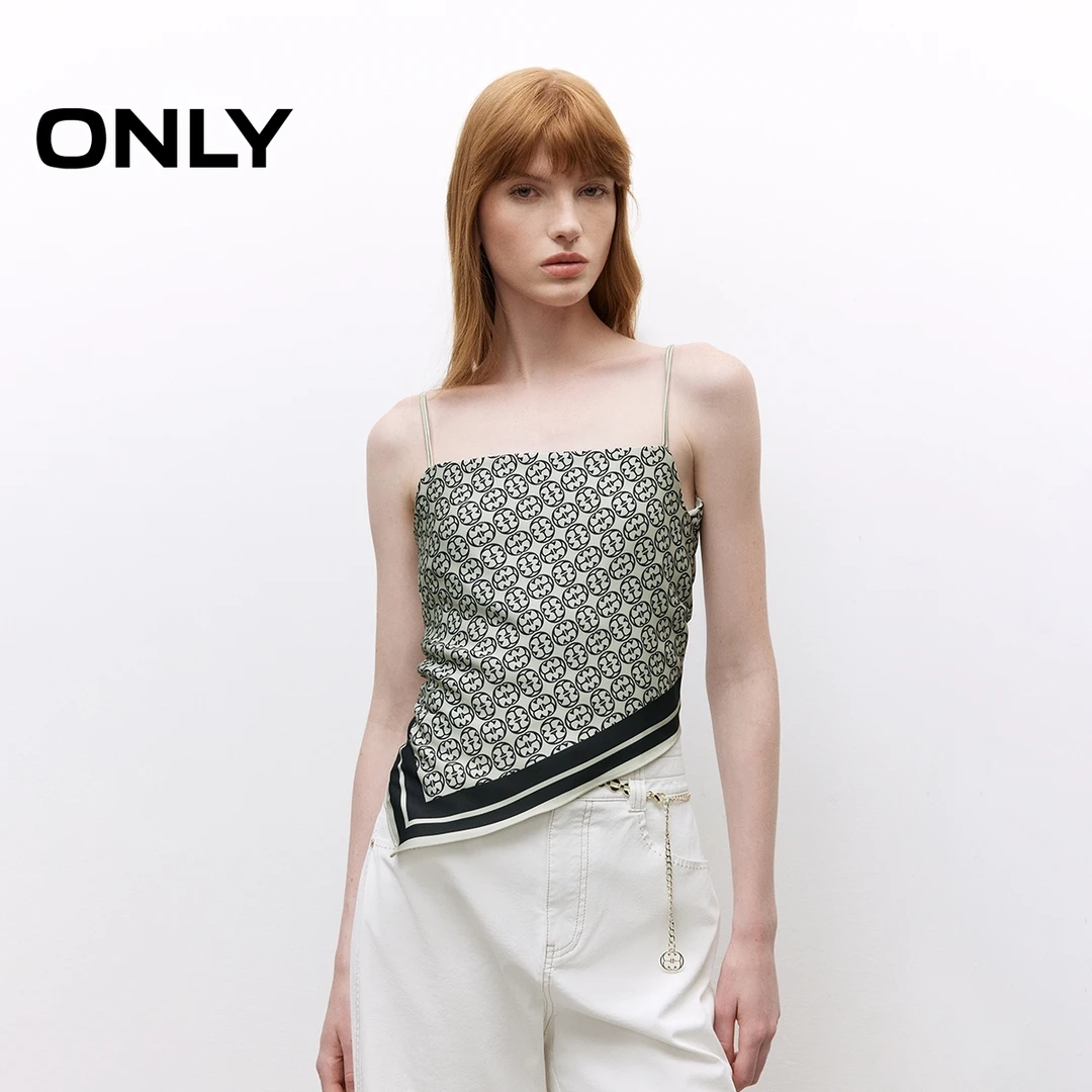ONLY夏季满印丝巾吊带短款雪纺衫女气质纯欲慵懒风女装|1251WS005