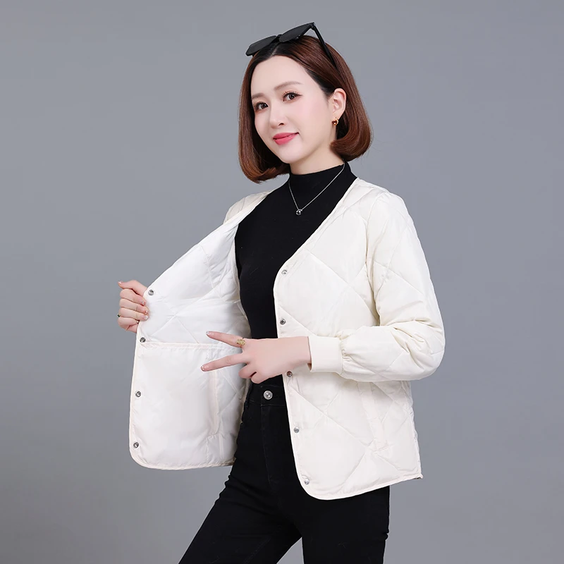 2024新款棉服女装短款菱格ins无领香风轻薄时尚百搭轻薄内胆12##