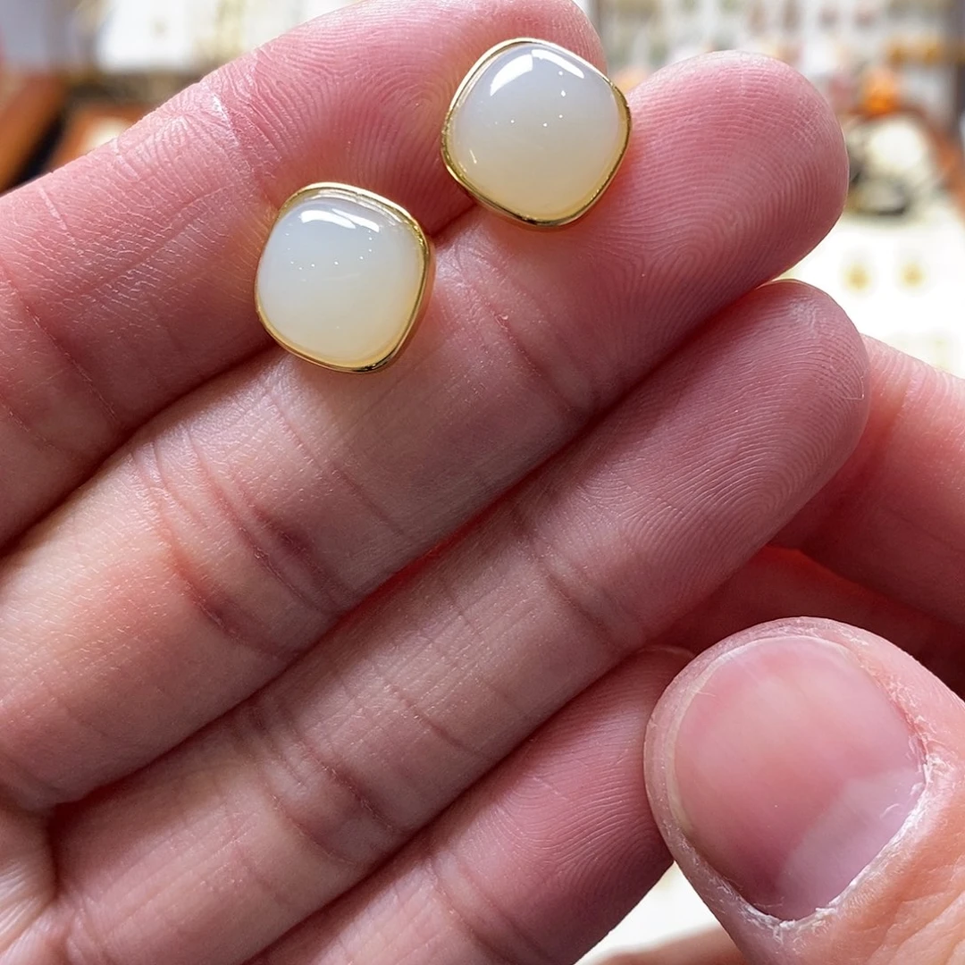 和田玉耳饰银S925镶嵌