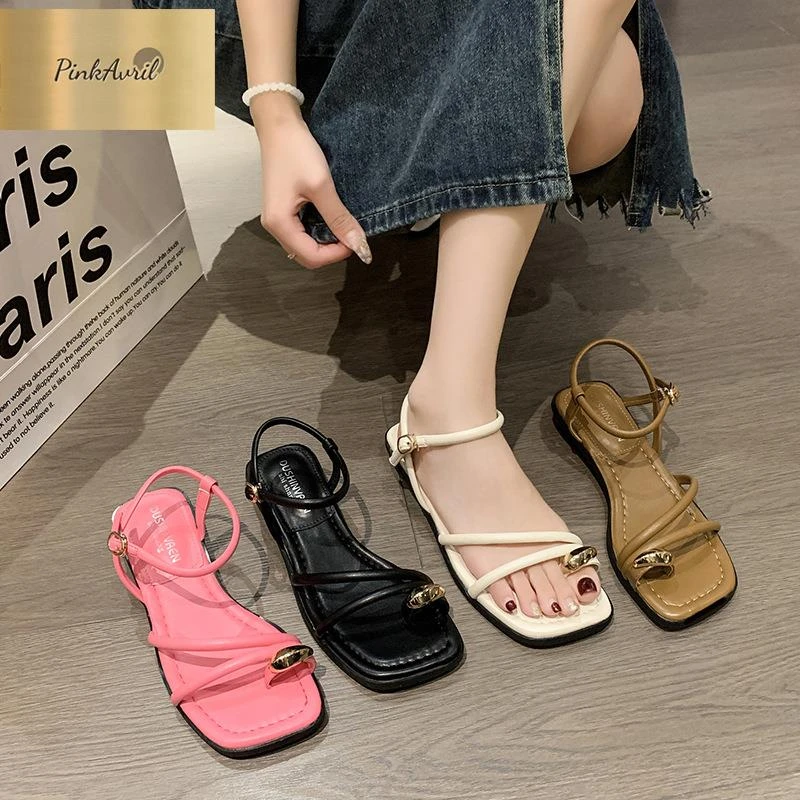 PinkAvril罗马法式新款裙子风配绝美鞋仙女女夏外2025感穿平底凉