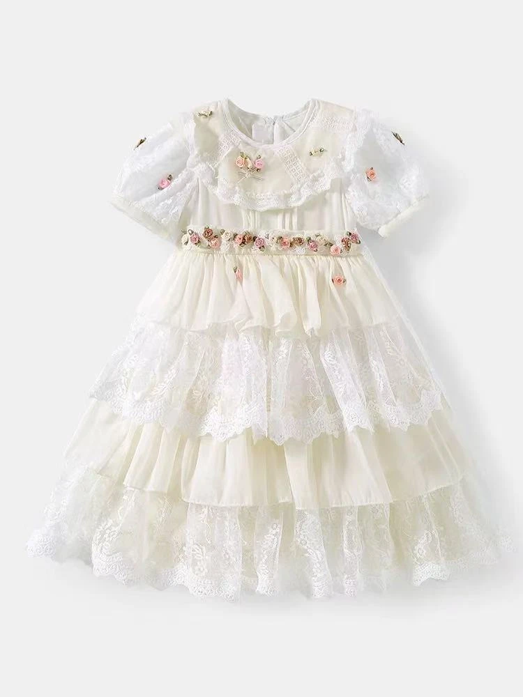 法式蕾丝【法式花朵-蛋糕裙】-仙女裙2025新款女童连衣裙