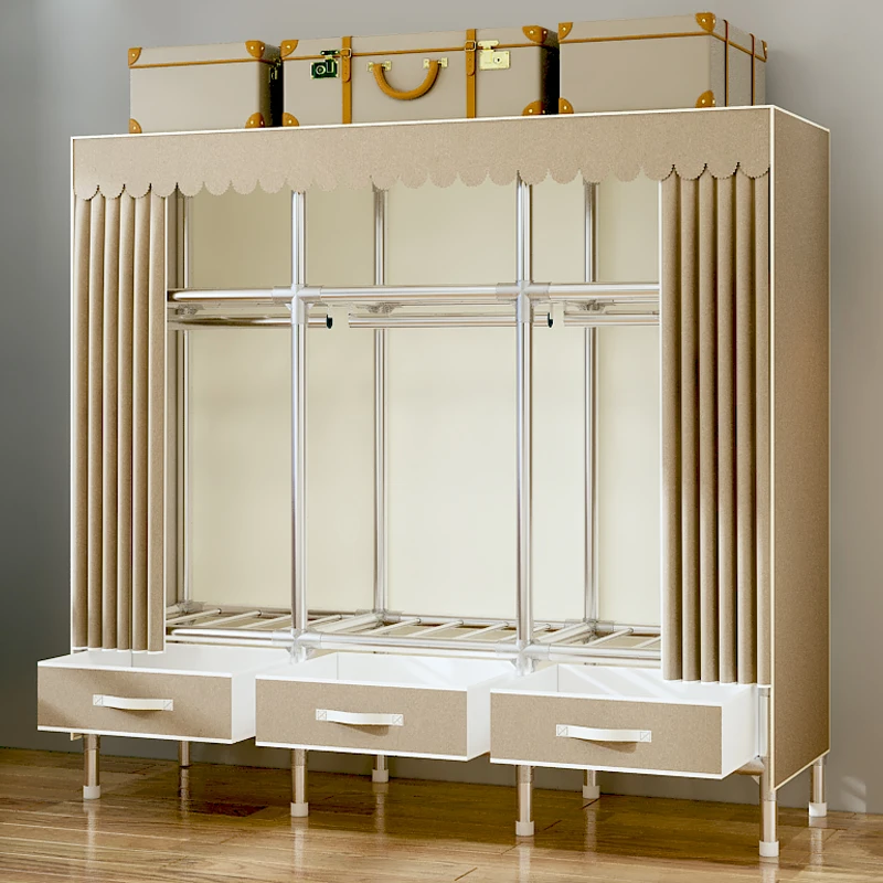 全钢架简易衣柜家用卧室布衣柜钢管加粗加固出租房用宿舍收纳衣橱