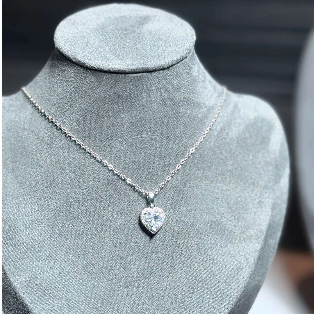 合金锆石项链 全镶锆石爱心项链