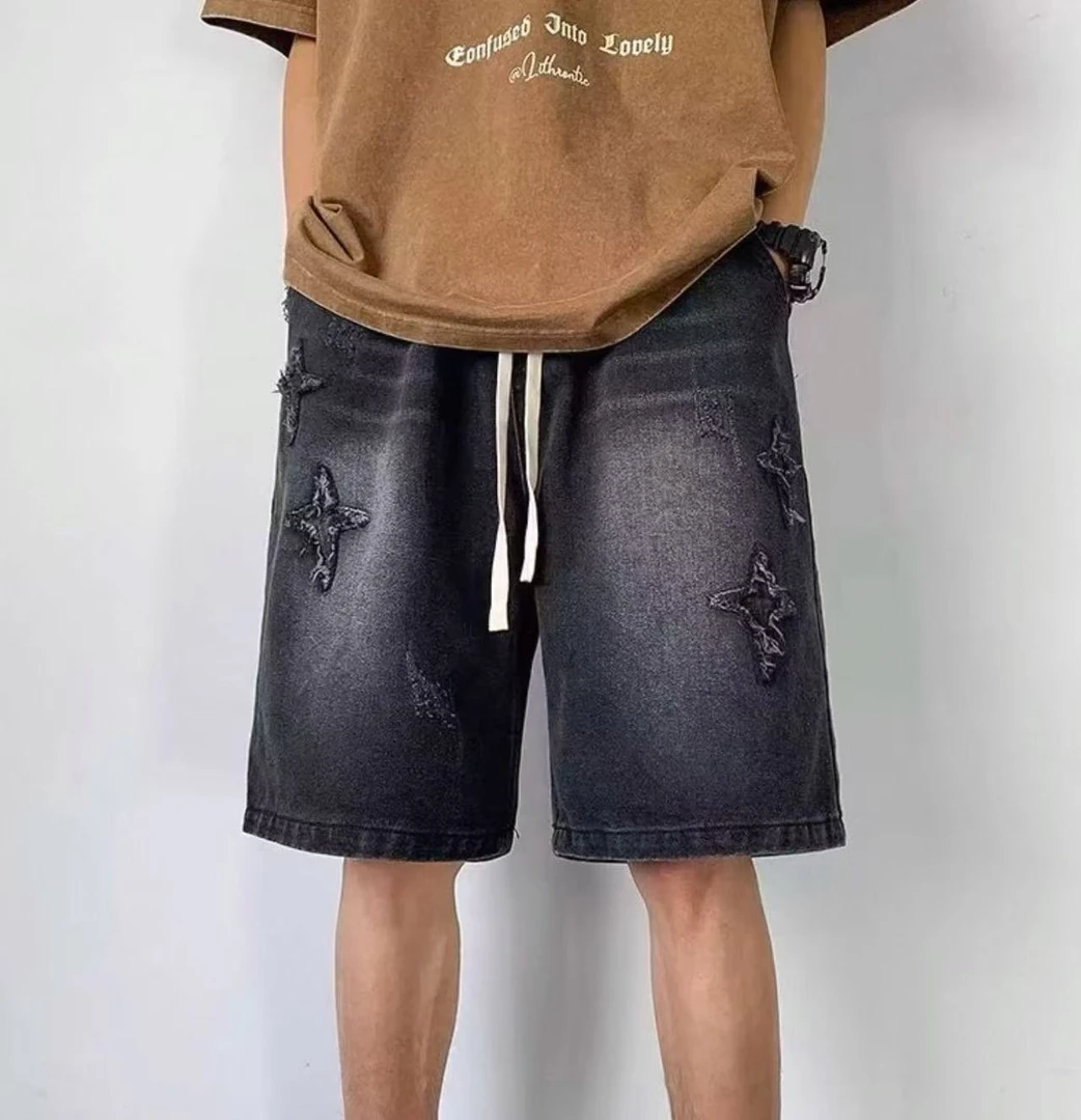 【XK9266】夏季薄款潮牌 水洗做旧牛仔短裤