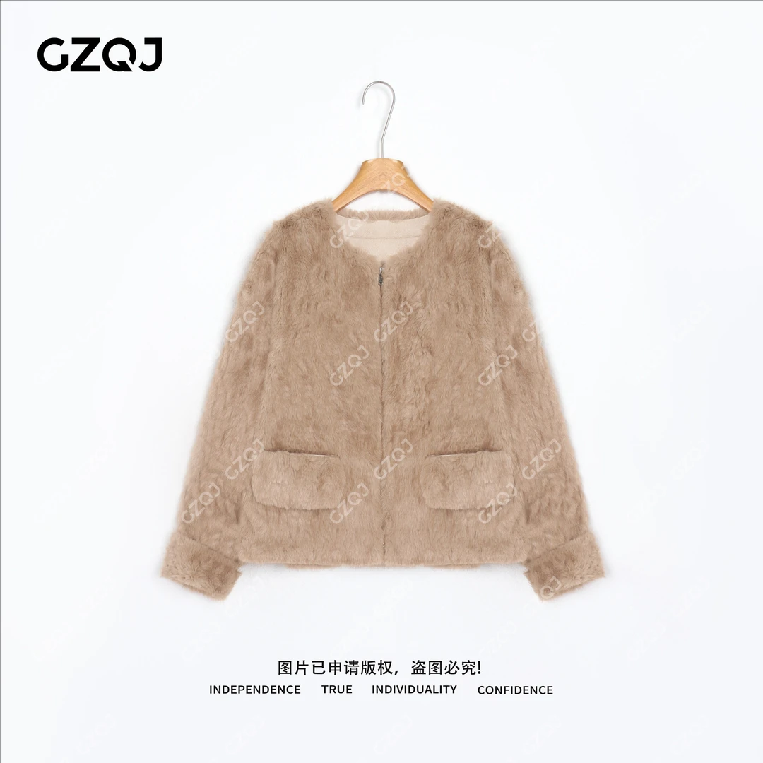 老琴私服【暖羽】琥珀流光风慵懒百搭显瘦冬季新款毛毛短外套 35561