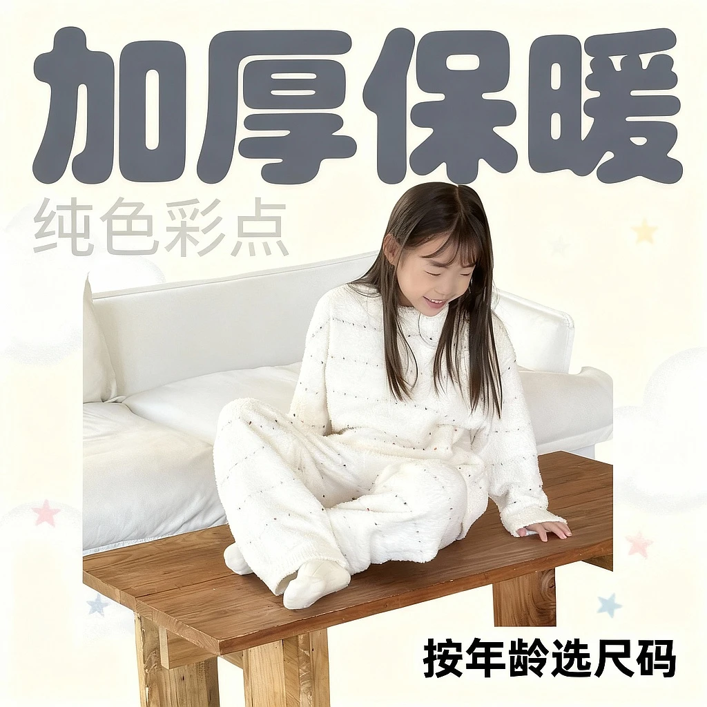 【家居服】亲子秋冬纯色彩点加厚家居服套装