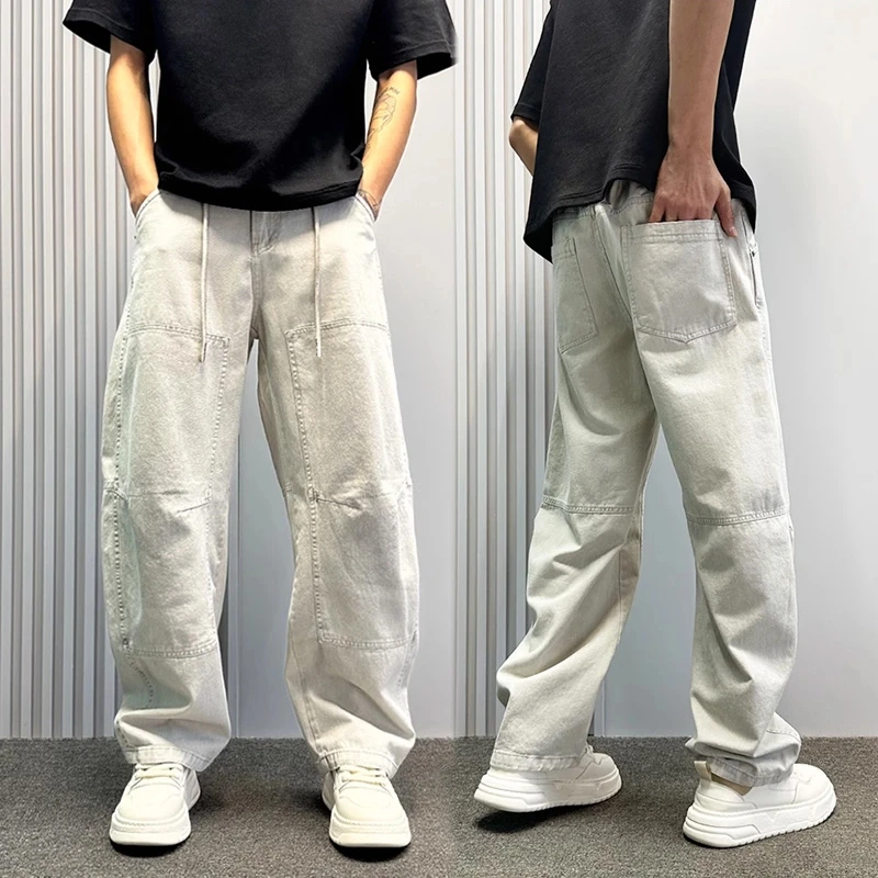 设计感圆月弯刀牛仔裤男款痞帅高级感直筒裤秋款垂感高街阔腿裤