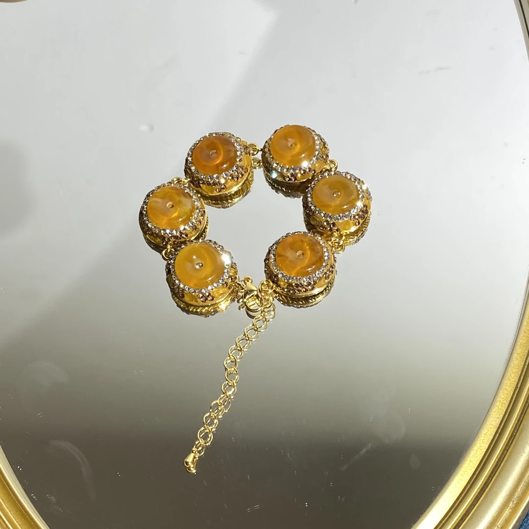 铜合金合成锆石手链 TTSD 黄色圆形轻奢简约百搭款手链 1183