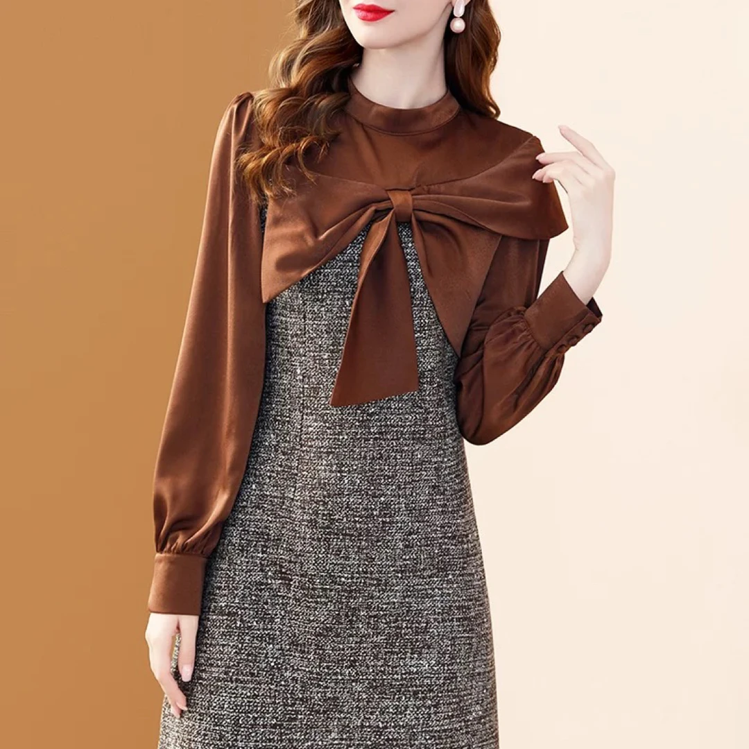 W1061秋季设计感小香风法式减龄显瘦粗花呢连衣裙