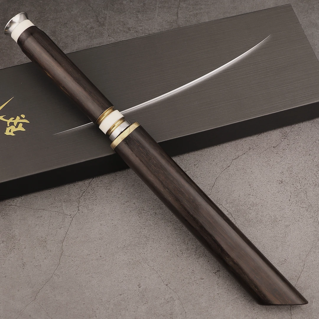 【战野】莫桑比克檀木手工锻打大马士革一体户外野营多功能水果刀