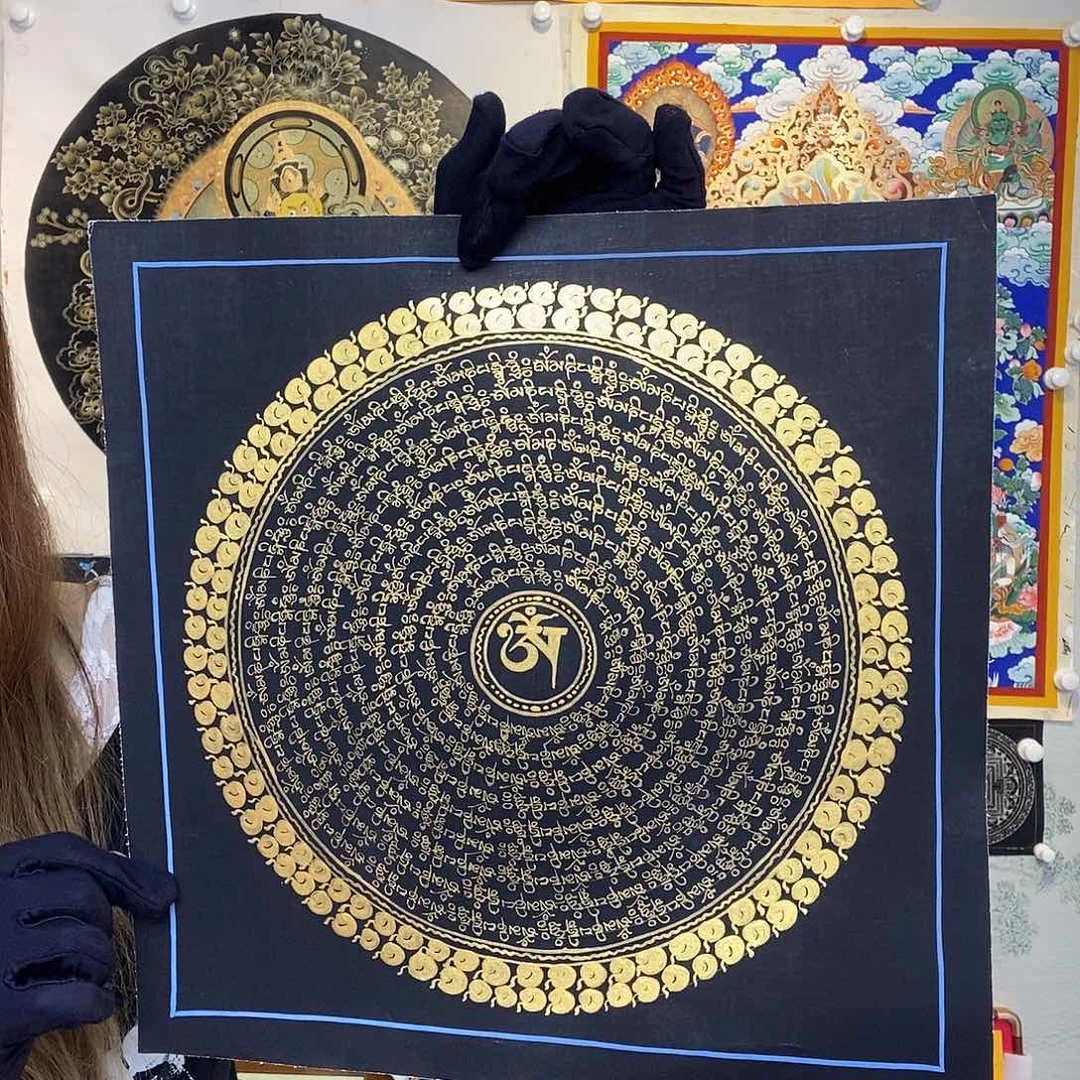 卷轴画纯手绘唐卡六字真言30厘米左右