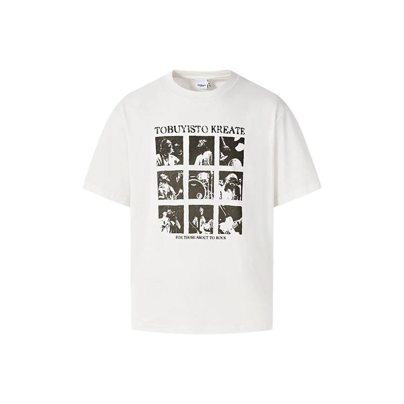 KREATE 摇滚乐队印花宽松cleanfit情侣宽松白色圆领短袖T恤夏