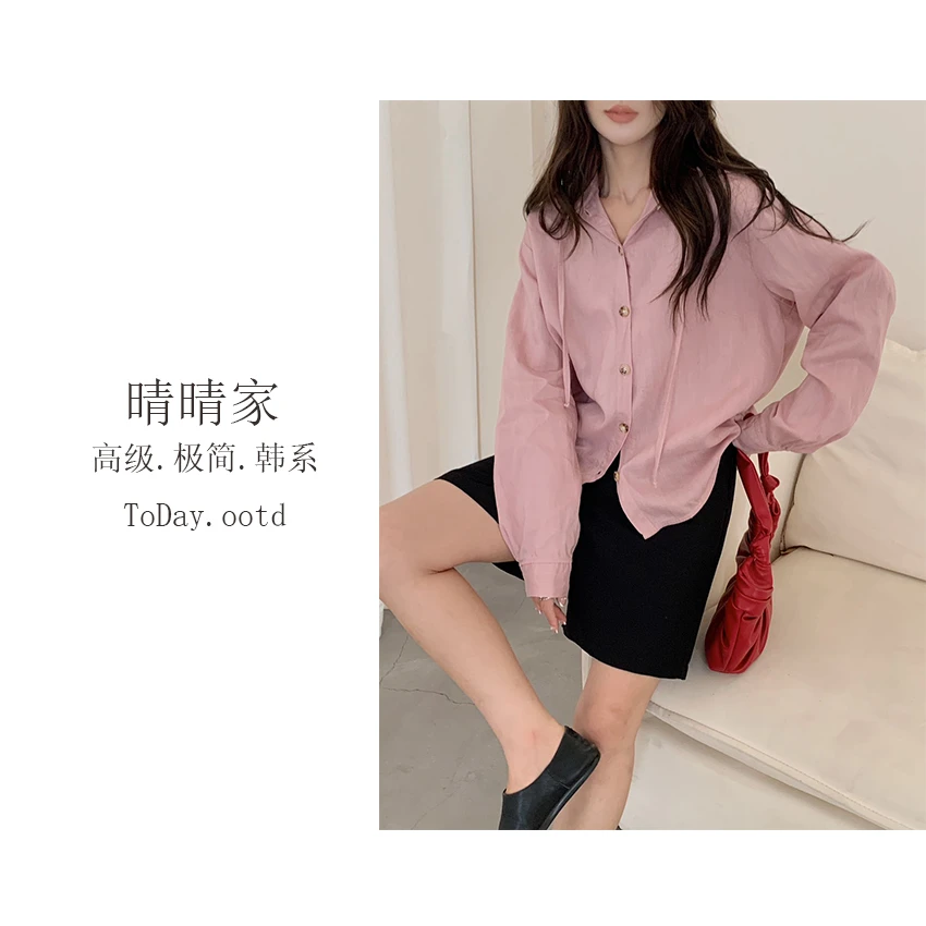 晴晴家-【秋意渐浓】韩系时尚百搭松弛感亚麻连帽开衫外套3356