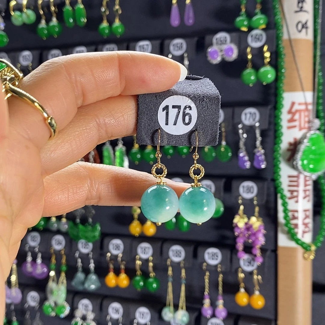 蜜蜡银S925镶嵌耳饰176