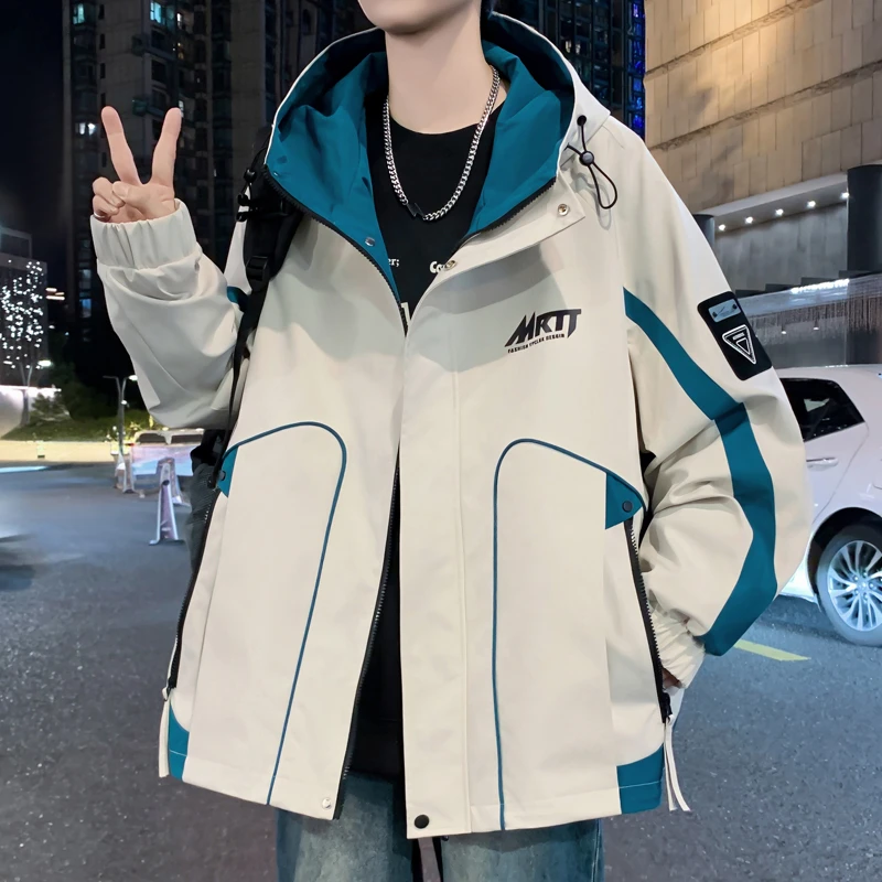 秋冬季青少年连帽冲锋衣学生休闲潮流夹克男韩版宽松外套大童上衣