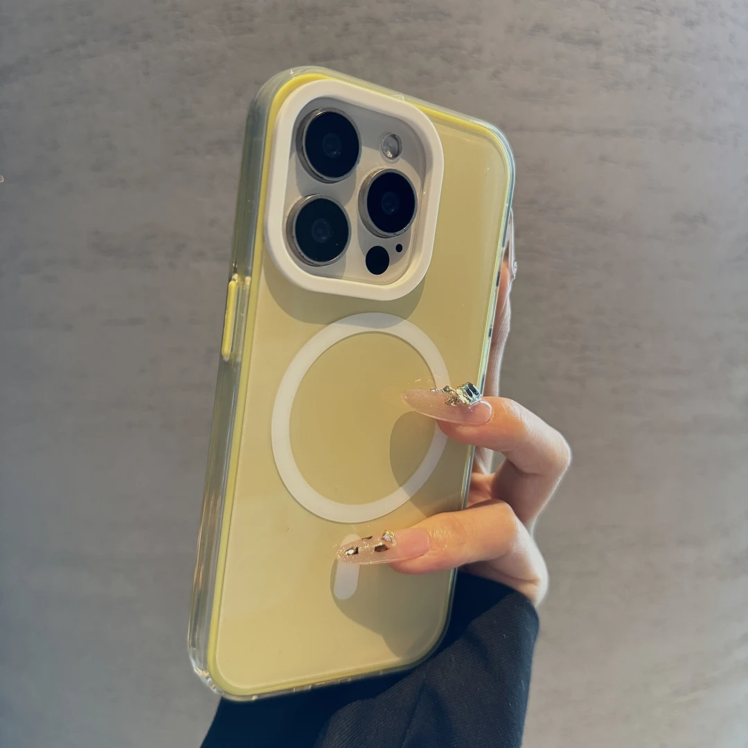 小清新撞色果冻磁吸适用苹果16promax手机壳iPhone15简约14高级13