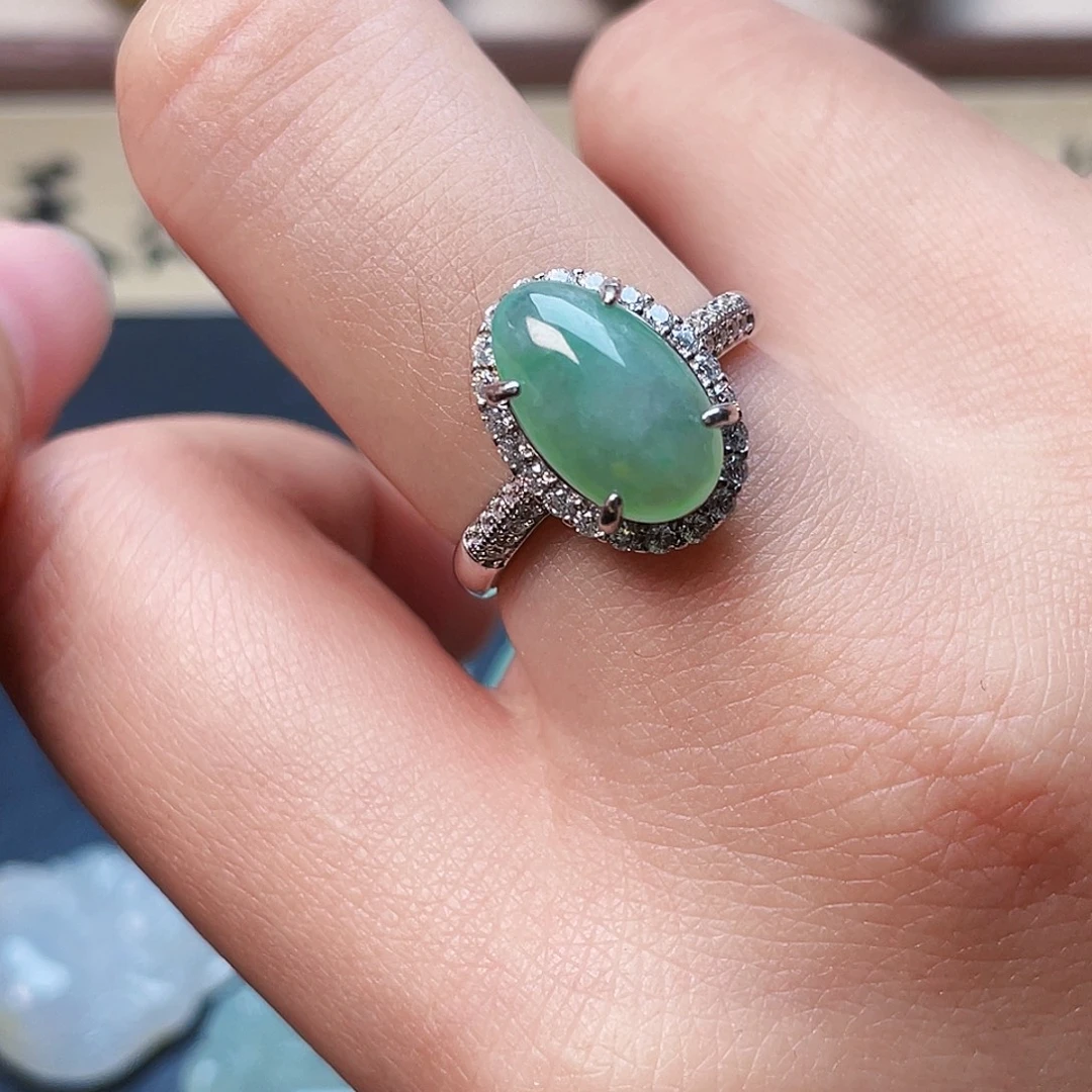 翡翠戒指银S925镶嵌戒指