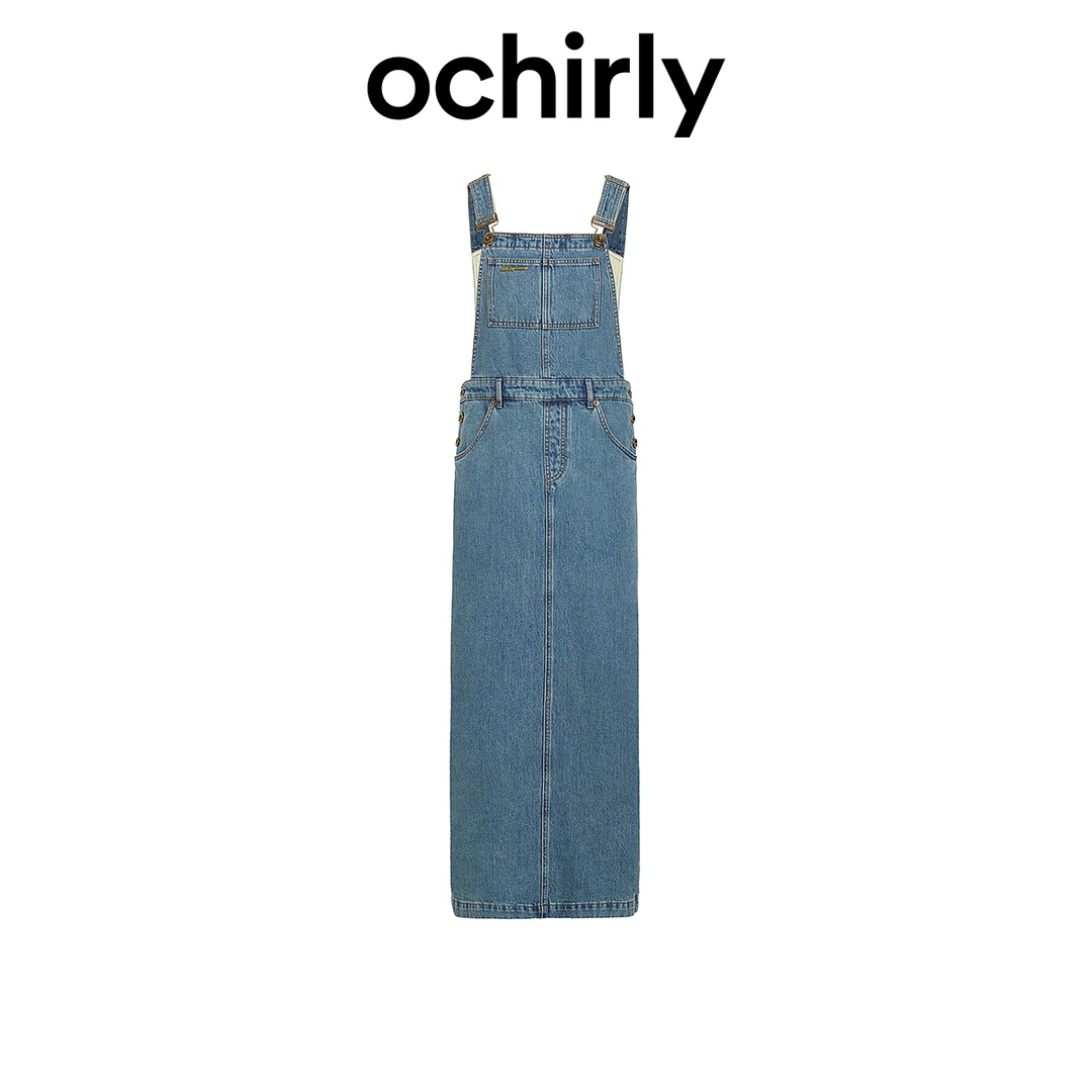 OCHIRLY欧时力2025新款春装长裙直筒休闲洗水纯棉牛仔背带裙女