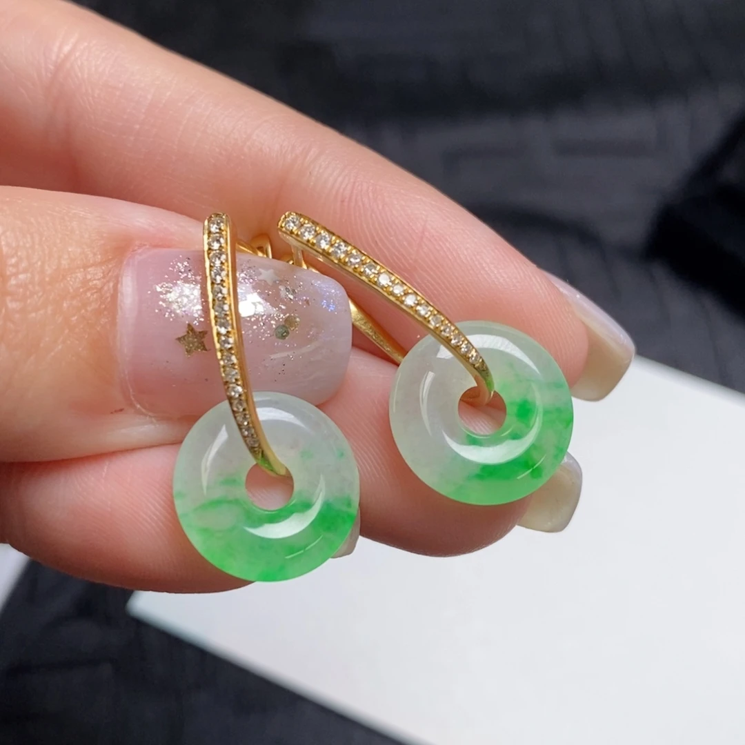 翡翠18K金镶嵌耳饰甜甜圈